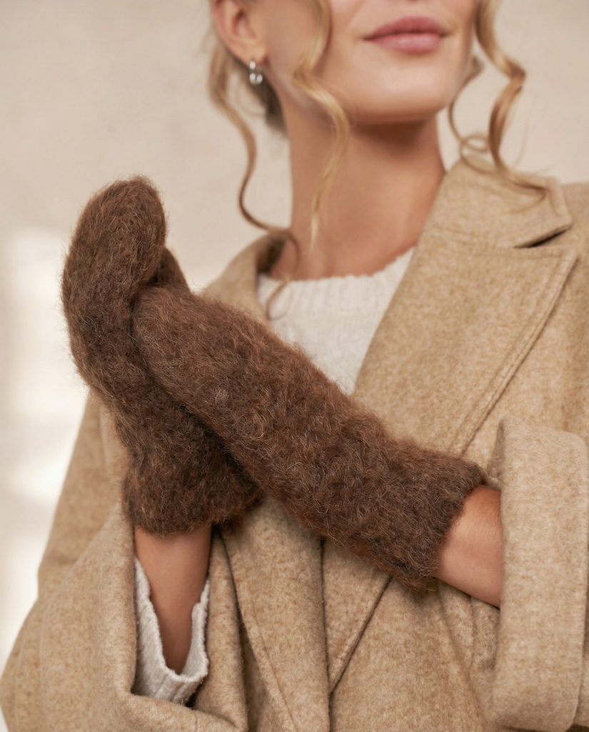 Brown unisex mittens made of 100% dog wool – WoolLando