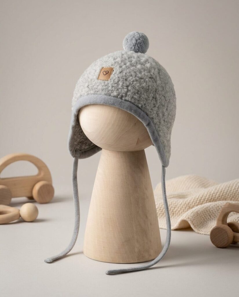 Children’s grey lamb wool hat with pom-pom – Zaffiro