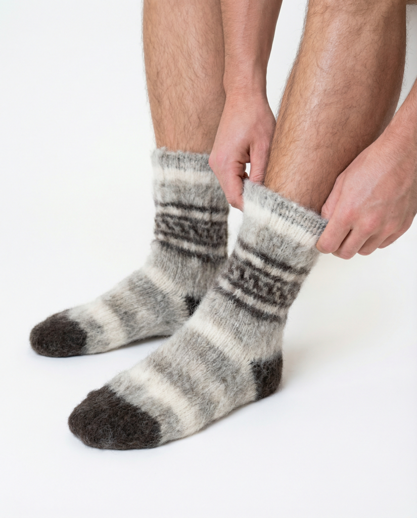 Felted 100% Siberian Husky dog wool multicolored socks, WoolLando