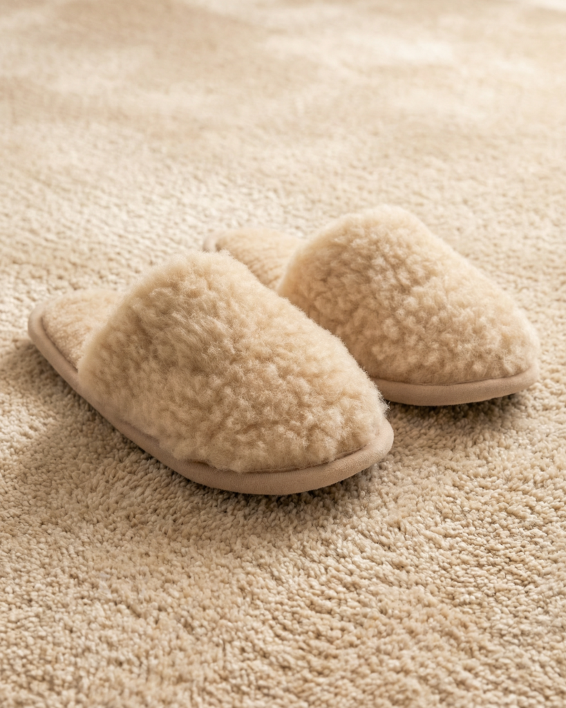 Yellow merino wool slippers PŪKĖ, WoolLando