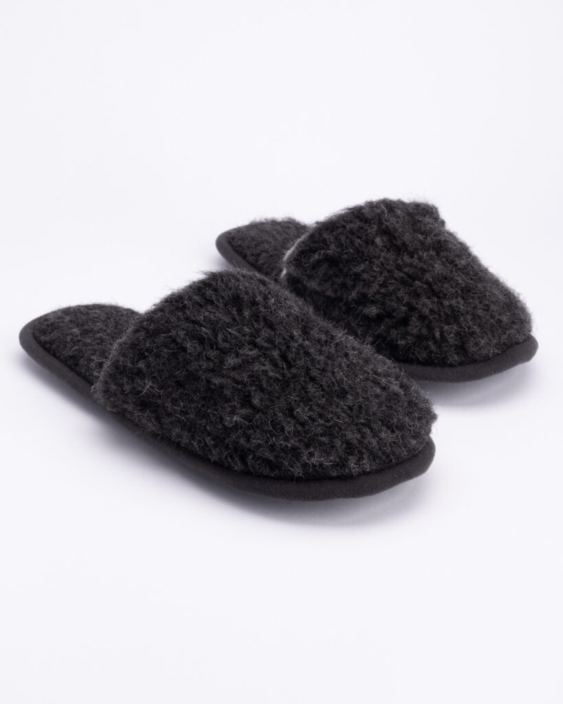 Black Merino wool slippers BLACK, WoolLando