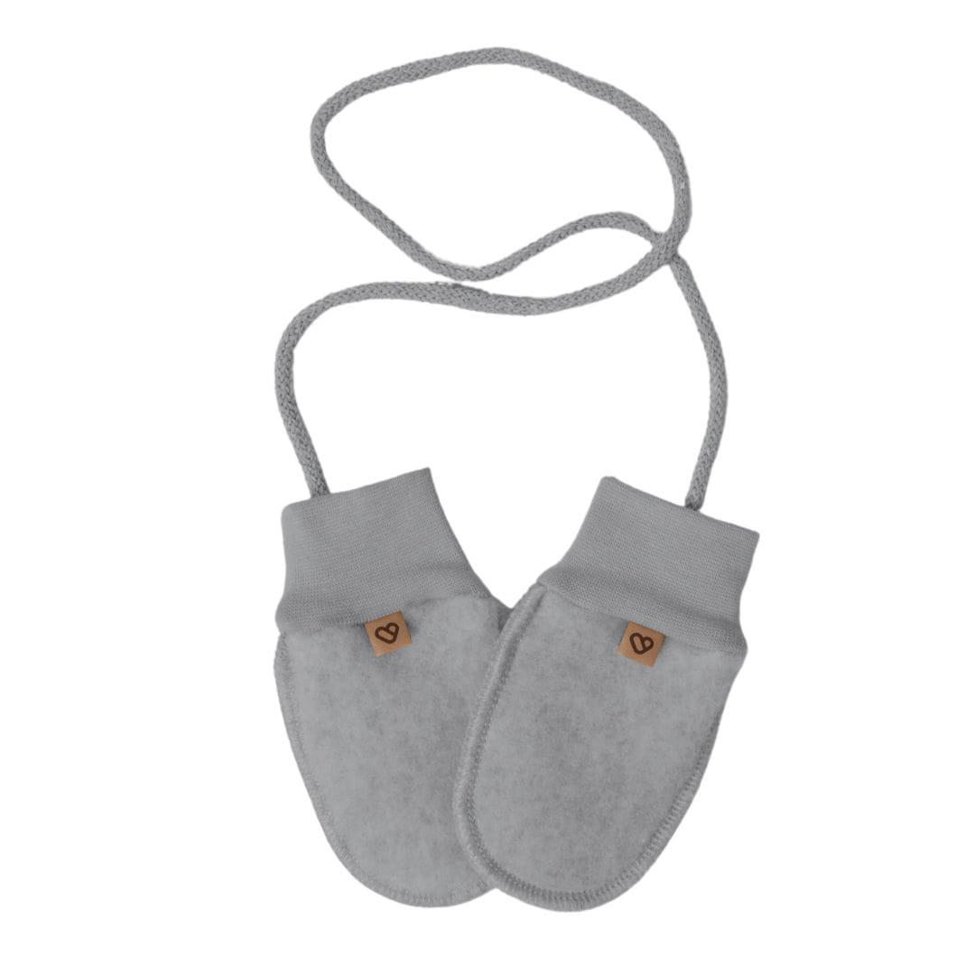 Children’s grey lamb wool mittens with string, Zaffiro