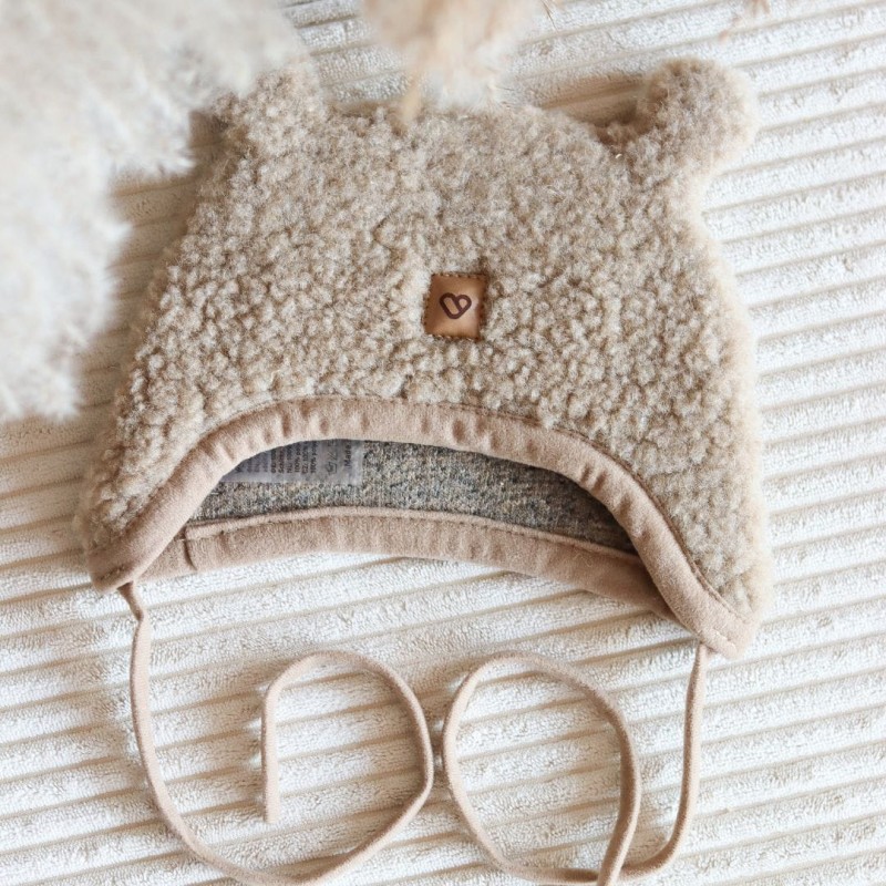 Children’s brown lamb wool hat with ears, Zaffiro