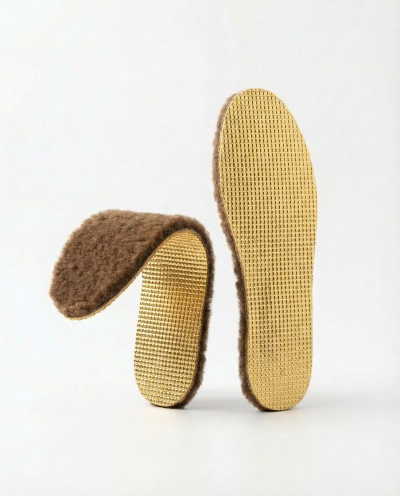Natural pressed camel wool insoles with foil, WoolLando